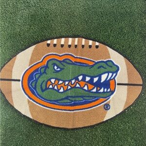 NCAA Gator Logo Football Field Rug - Green, Blue, Brown